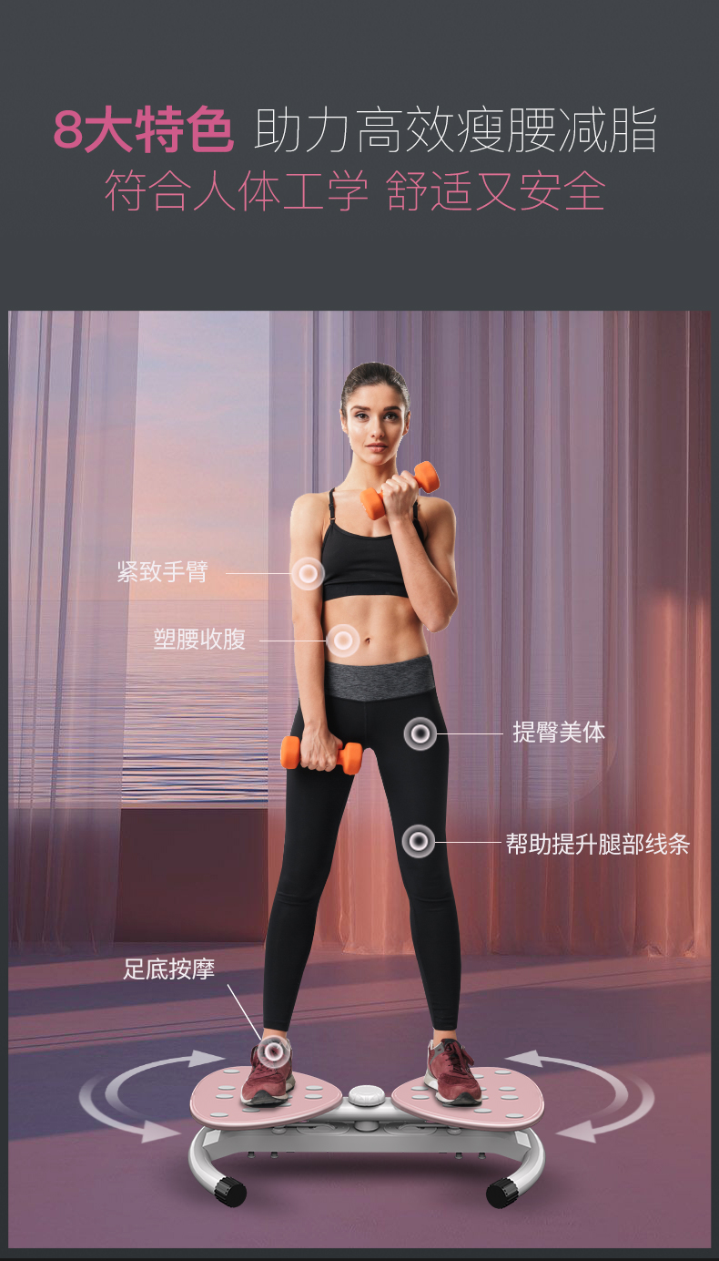 美国蜜柚官网在线下载蜜柚视频在线观看黄网站 扭腰机家用健身器材蜜柚APP官网下载入口女性收腹转腰部扭扭腰转盘神器xs300 浅粉色(图2)